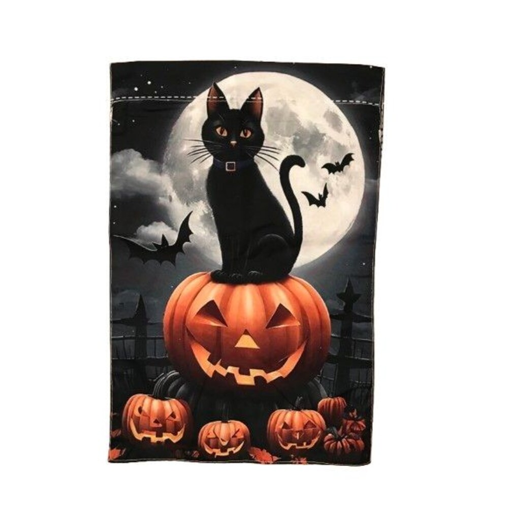 Halloween Garden Flag 12x18in Polyester Waterproof Black Cat Pumpkin Double-side